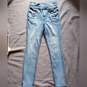 EXPRESS Women's Blue Jeans with Button Detail